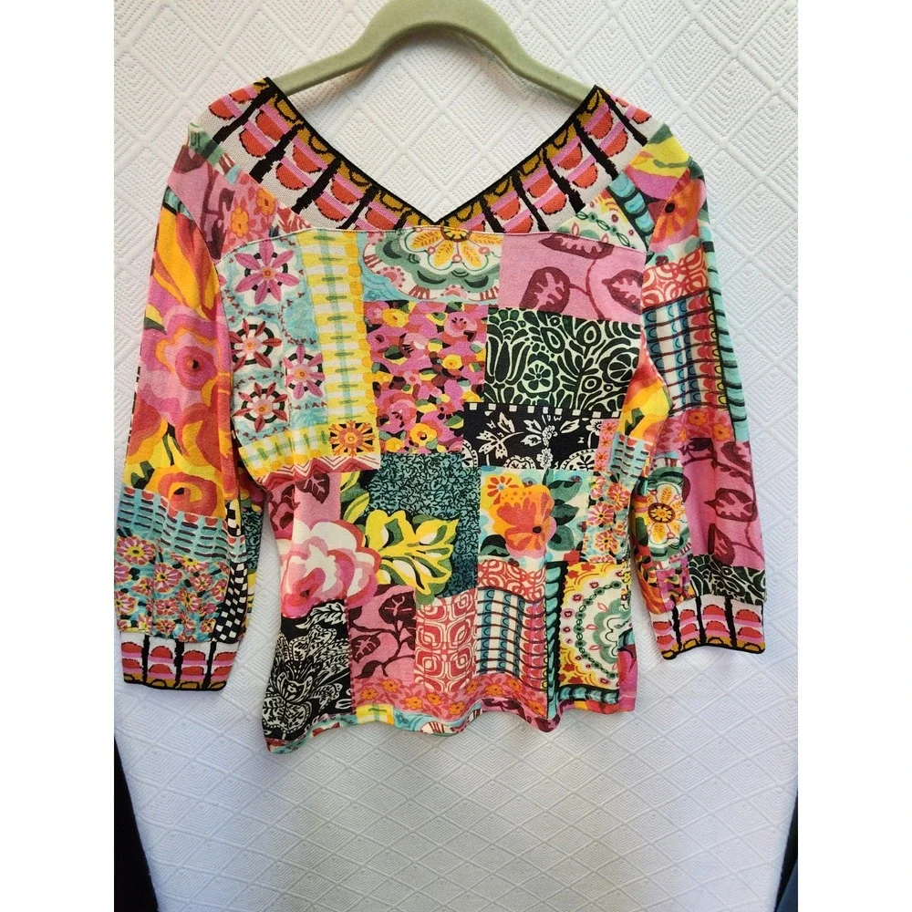 NEW Aldo Martins SZ M-L  Double V Neckline Vibrant Pullover Top $250